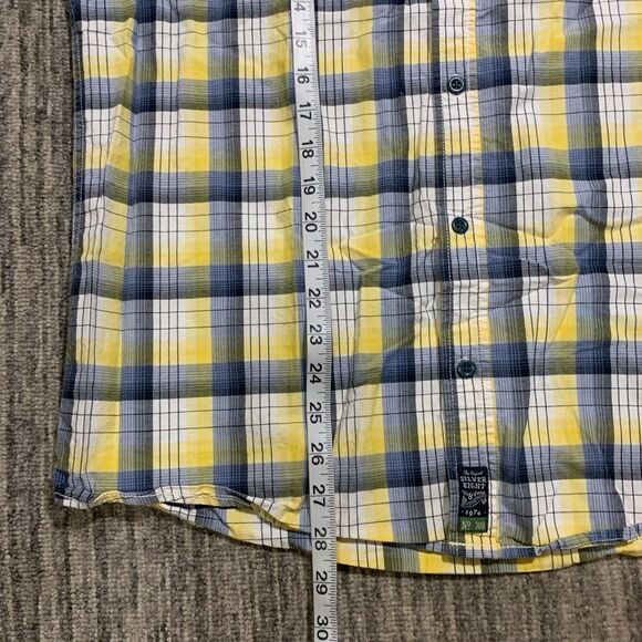 Silver Eight Mens L Button Front Plaid Shirt Blue Yellow Short‎ Sleeve Cotton - Picture 5 of 6